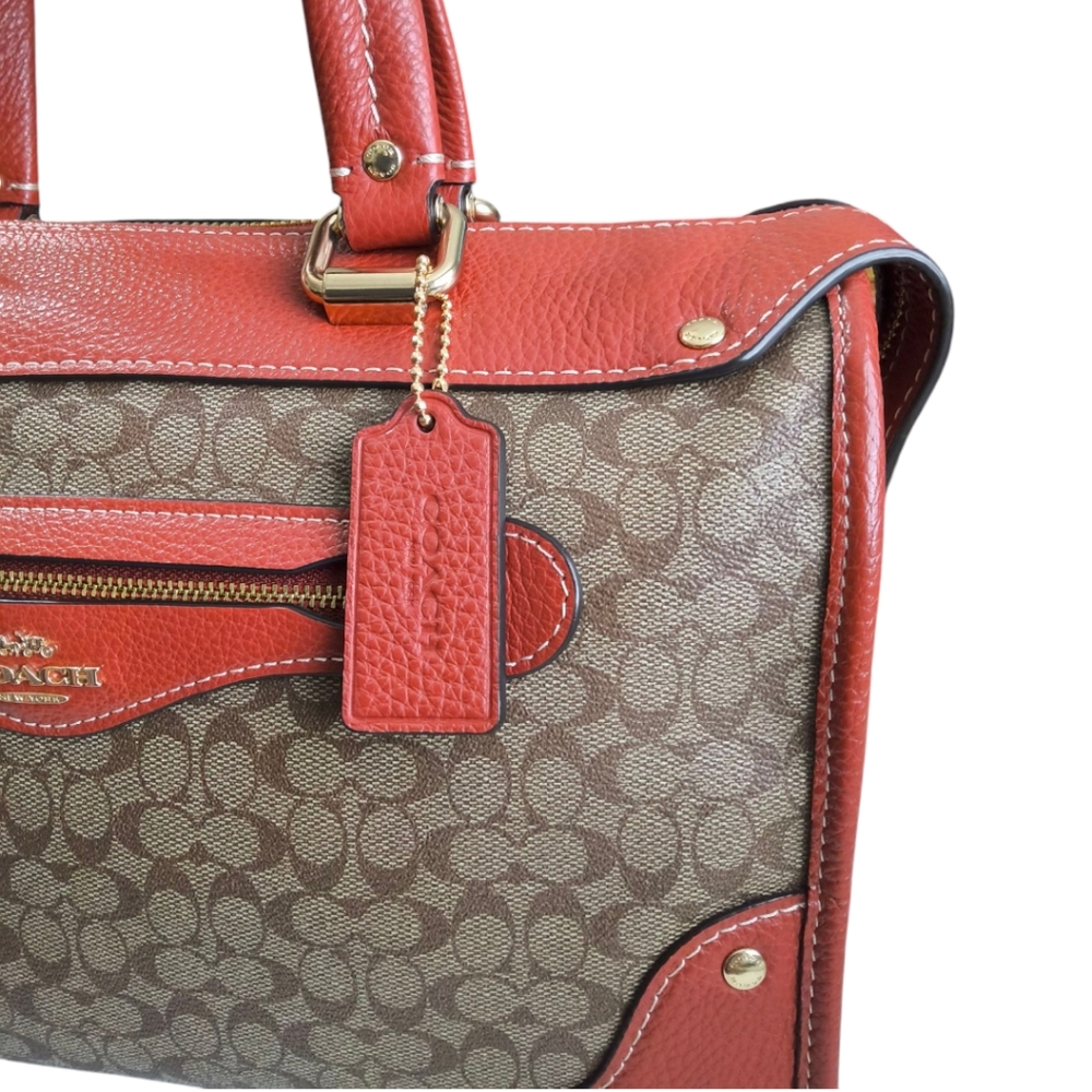 Coach Millie Satchel in Colorblock - Signature C Khaki and Terracotta - Picture 4 of 14